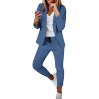 AACH Hosenanzüge Für Damen Business Modern Elegant Blazer Anzug Set Einfarbig Streetwear Zweiteilig Hosenanzug Anzughose Revers Slim Fit Sportlich Büro Outfit - XL
