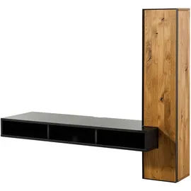 Massivmoebel24 STARNBERG Wohnwand 161x49x140 cm Natur geölt/Schwarz lackiert Holz