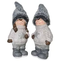 Bambelaa! Winterkinder Weihnachtsdeko Klein 2er Set Figuren Weihnachten Dekoration Stehend Deko Keramik