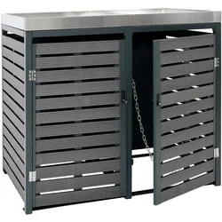 Mendler 2er Mülltonnenverkleidung HWC-K14, Mülltonnenbox mit Pflanzkasten, 124x134x84cm WPC Edelstahl 79kg ~ anthrazit