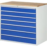 RAU Schubladenschrank Serie 7000, HxBxT 1.035 x 1.145 x 650 mm, 7 x 90%-Auszug-Schubladen 4 x 120, 3 x 150 mm, Arbeitsplatte Buche