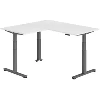 Bümö Eckschreibtisch, Weiß, Graphit, Nachbildung, Rechteckig, 160x74x160 cm, FSC