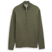 Tom Tailor Herren Strickjacke mit Stehkragen, grün, Meliert, Gr. XL