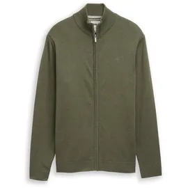 Tom Tailor Herren Strickjacke mit Stehkragen, grün, Meliert, Gr. XL