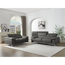 Ledersofa 3-Sitzer - Anthrazit - SOLANGE