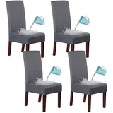 CLGTY Stretch Wasserdicht Stuhlhussen, Stretch Wildleder Stoff Abnehmbar Stuhlbezug Sitzbezüge, Stuhlhussen Für Küche Hotel-grau-4er Set