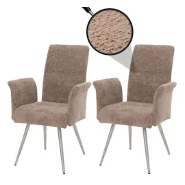 Mendler 2er-Set Esszimmerstuhl HWC-G55, Stuhl mit Armlehne, Edelstahl gebürstet Stoff/Textil Chenille Öko-Tex ~ braun