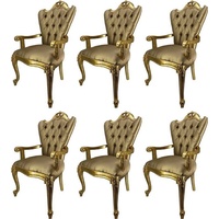 Casa Padrino Esszimmerstuhl Luxus Barock Esszimmerstuhl Set Gold / Gold - 6 Küchen Stühle mit Armlehnen - Barock Esszimmer Möbel - Edel & Prunkvoll