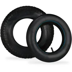 Relaxdays Sackkarrenreifen mit Schlauch, Ersatzreifen 3.50-8 für Sackkarre, Stollenprofil, Traglast bis 154 kg, schwarz