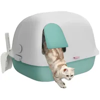 PawHut Katzentoilette mit Deckel, Katzenklo mit Sieb, Tür, Schaufel,