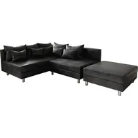 DELIFE Eckcouch Clovis Anthrazit Antik Optik mit Hocker Ottomane Links Ecksofa modular