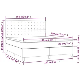 vidaXL Boxspringbett mit Matratze & LED Dunkelgrau 160x200 cm Samt