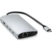 SATECHI USB C Hub Multiport Adapter V3, 8 in 1 USB-C Dongle mit 8K HDMI, 85W USB-C PD Charging, 4 USB-C Datenports, Ethernet, SD-Kartenleser für Mac, Windows – Silber