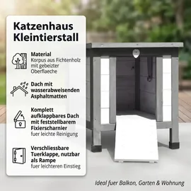 MuCoLa Katzenhaus Weiß/grau Katzenhütte Outdoor Katzenhöhle Wurfkiste Holz Katzen Haus