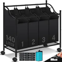 Kesser KESSER® Wäschekorb Wäschesammler Wäschesortierer mit abnehmbaren Stofftaschen Wäschebox mit 12 Waschhinweisen 360° Rollen mit Bremse Wäsche-Sortiersystem Wäschewagen