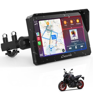 Carpuride W702 Motorrad GPS Carplay Bildschirm, Kabelloses CarPlay und Android Auto, Tragbarer 7 Zoll Wasserdichter Touchscreen, Bluetooth Trans, Navigation, Siri.