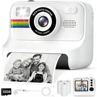 POPOLIC Sofortbildkamera, 2,4-Zoll Selfie Kamera mit 32GB Karte Kinderkamera (inkl. 3 Rollen Fotopapier, 1080P Kinder Kamera, Spielzeug Geschenke mädchen Junge ab 3-12 Jahre(Weiß) weiß