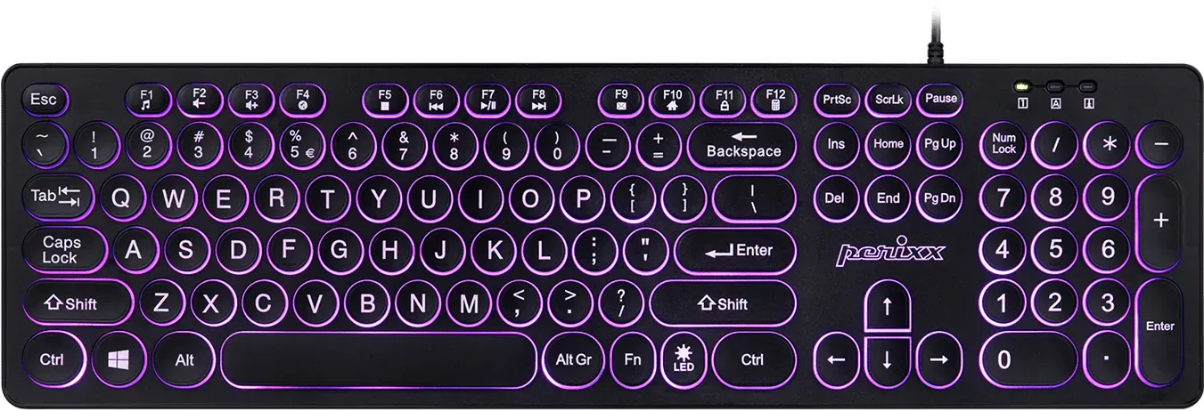 PERIBOARD-317 R - Tastatur mit Großbuchstaben, Dreifarbig beleuchtete LED, Stilvolle runde Tastenkappen
