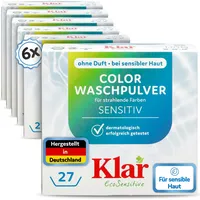 Klar Color Pulver 6x1,375kg, ohne Duft, 162 Waschladungen, für Allergiker, vegan