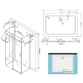 Buylando Ida Komplettdusche mit Schiebetür 120 x 195 cm transparent Duschwanne