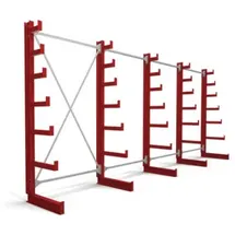 Stier Kragarmregal einseitig 4 Felder mit 6 absteigenden Ebenen 5200x2000x500mm feuerrot