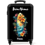 NoBoringSuitcases.com Handgepäck Koffer, Koffer Personalisiert, Reisekoffer, Reisetasche mit Rollen, Koffer Handgepäck, Trolley Handgepäck 55x40x20 cm (Surfbrett - Blumen)