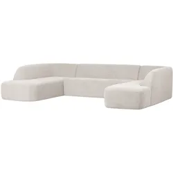 Sofa Sloping U-Form aus Melange-Stoff, Weiß