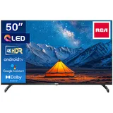 RCA Android Smart TV | QLED 4K UHD | 50 Zoll/127 cm | Rahmenlos Design | Tripple Tuner DVB-T/T2/S/S2/C | HDMI x3, USB x2, CI+ | Sprachsteuerung & Streaming-Apps | Montiert in Eindhoven | RAQ50UN1