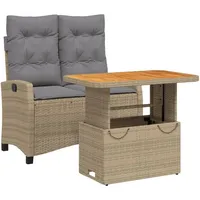 VidaXL 2-tlg. Garten-Essgruppe mit Kissen Beige Poly Rattan