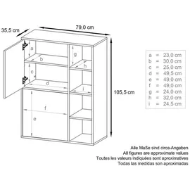 Vladon Highboard 79 x 105,5 x 35,5 cm Weiß matt/Sandgrau