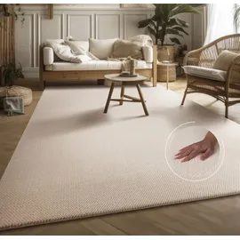 MY HOME Teppich MY HOME "Ciney, LAGERRÄUMUNG" Gr. 1, beige, B:60cm H:16mm L:100cm, Polyester, Teppiche, Teppich, Kurzflor, Hoch-Tief Effekt, Uni Farben, Scandi Design, besonders weich