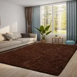 QUINZI Teppich 160x230 Wohnzimmer Schlafzimmer weicher zotteliger Teppich moderner Flauschiger Teppiche Rutschfester waschbarer Teppich (Kaffee)