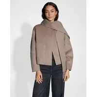 Opus Damen Jacke | HENRICA Boxy Wolljacke mit abnehmbarem Schal warm Taupe, 42 - 42
