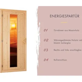 Karibu Saunahaus Hytti 0 naturbelassen Energiesparende Saunatür 9 kW Ofen integr. Steuerung inkl. 8-teiligem gratis Zubehörpaket (Gesamtwert 191,92€)