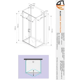 Buylando Glaswerk Westfalen U-Duschkabine, Silber, Glas, Uni, Rechteckig, 80x195x80 cm H: 195 cm U Form Duschkabine Klarglas inkl. Tasse & Siphon