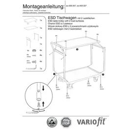 VARIOfit ESD Tischwagen mit 2 Ladeflächen 835 x 490 mm