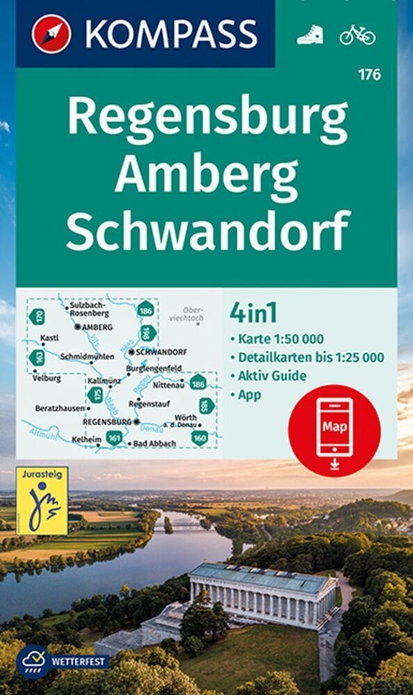 Kompass Wanderkarte 176 Regensburg  Amberg  Schwandorf 1:50.000  Karte (im Sinne von Landkarte)