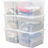 Iris Ohyama - 30L Plastik Aufbewahrungsboxen mit Deckel, 6 große stapelbare Boxen, BPA-frei, Wäscherei, Büro, usb-m, Transparent - L42 x T35.5 x