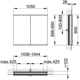Keuco Royal Modular 2.0 1050 mm silber mit Beleuchtung und Steckdosen