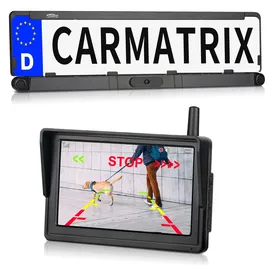 CARMATRIX Solar Funk Rückfahrsystem HD Rückfahrkamera im Nummernschild mit 2 PDC Sensoren Solarpanel