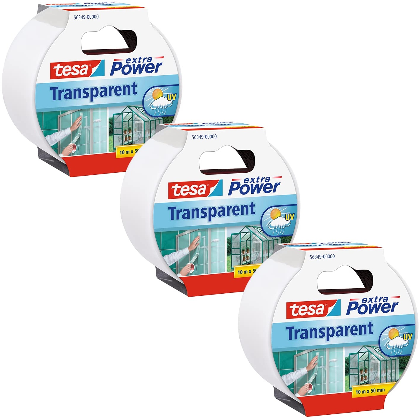 tesa Reparaturband extra Power im 3er Pack, transparent, 3x 10m x 50mm