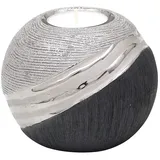 Dekohelden24 Edler moderner Deko Designer Keramik Teelichthalter in Silber-grau, ca. 10 x 10 x 9 cm.