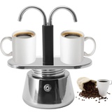 Moka-Kanne, 2 Tassen 100 Ml Mini-Doppelkaffeemaschine, Tragbare Espressomaschine aus Edelstahl, Elektrische Italienische Vespresso-Kaffeekanne, Espresso-Shot-Maschine,