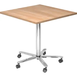 bümö Säulenhubtisch höhenverstellbar, Stehtisch Büro, Bistrotisch eckig 80 x 80 cm - Besprechungstisch Nussbaum, Stehtisch Holz-Platte, Säule aus