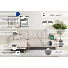 Home Affaire Ecksofa HOME AFFAIRE "TRIPLO optionale Schlafsofa mit Bettkasten, Maße B/T/H: 234/164/89 cm", beige (creme), B:234cm H:89cm T:164cm, 100% Polyester, Sofas, Ecksofa, L-Form wahlweise mit Bettfunktion - Liegefläche 132x210 cm