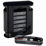 Relaxdays Pillendose 7 Tage, wöchentliche Tablettenbox, 4 Fächer, morgens, mittags, abends, nachts, schwarz