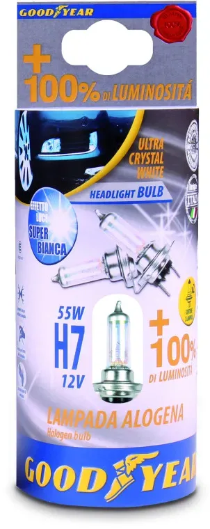Set mit 2 Halogenlampen H7, 12 V, 55 W, +100 % Licht, 5000 K, E4, Goodyear