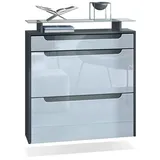 Vladon Schuhschrank Annie (Schuhkipper für 16 Paar Schuhe, mit 2 Klappen, Schublade und Glasablage) Anthrazit matt/ Weiß Hochglanz, Mulden in Grau Hochglanz (89x96x23 cm) grau|weiß