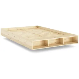 Karup Stauraumbett KARUP DESIGN "Merge Bed Bettgestell m. integrierter Bank m. Stauraum, mehrere Größen", beige (natur), B:144cm H:32,5cm L:227cm, Betten, Stauraumbett, inkl. Lattenrost, excl. Matratze, FSC-zertifiziertes Massivholz