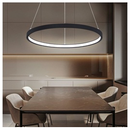 ETC Shop Pendelleuchte Ring Hängeleuchte rund LED Lampen Wohnzimmer hängend Modern, aus Metall in schwarz-matt opal, 1x LED 19W 800Lm warmweiß, DxH 38,5x120 cm